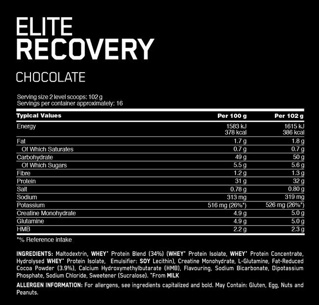 Elite Recovery 2IN1 Nutritional Information 1