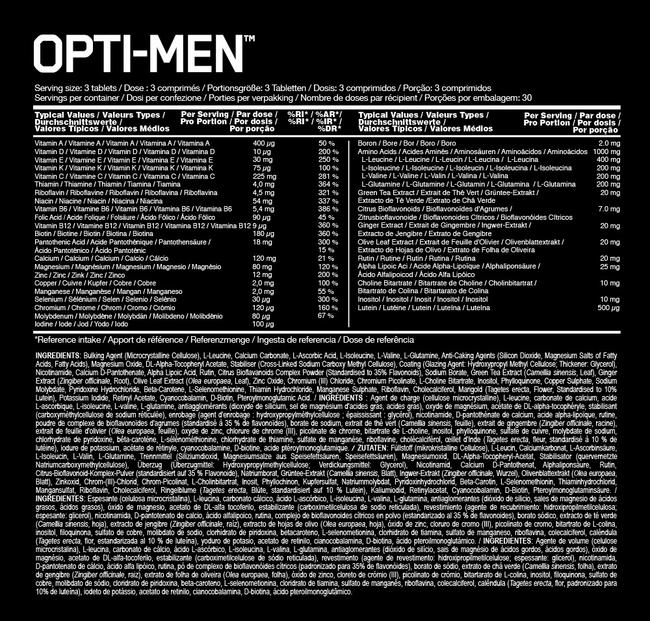 Opti–Men Elite Nutritional Information 1