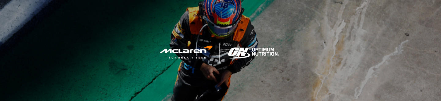 McLaren racecar driver and Optimum Nutrition logo