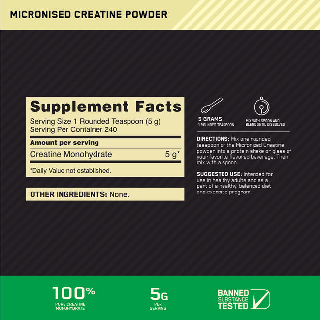 Micronised Creatine Powder Nutritional Information 1
