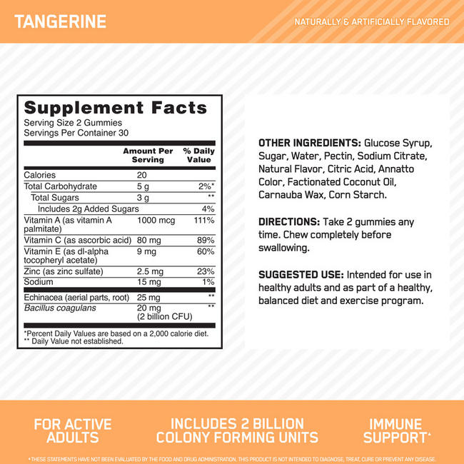 イミュニティ + プロバイオティック グミ Nutritional Information 1