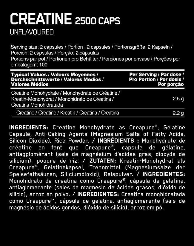 Creatine Capsules - 200 capsules (100 Servings) Nutritional Information 1