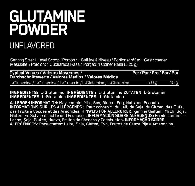 Glutamine Powder - 630g (123 Servings) Nutritional Information 1