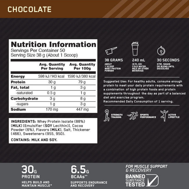 Performance Whey Isolate Nutritional Information 1